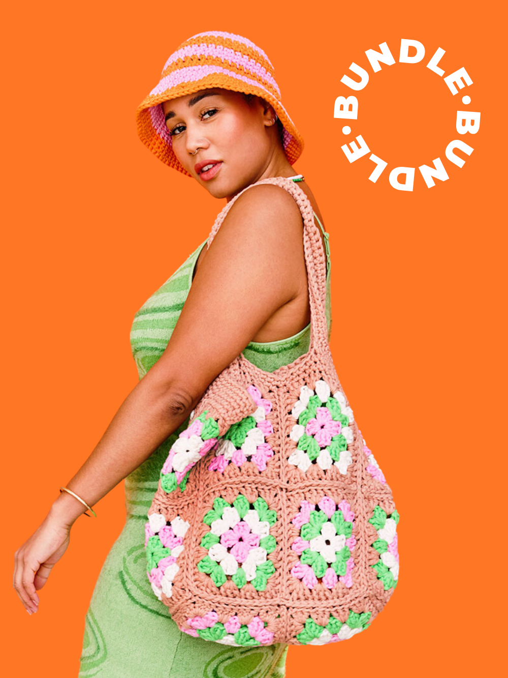 cardigang granny square bag and crochet bucket hat bundle