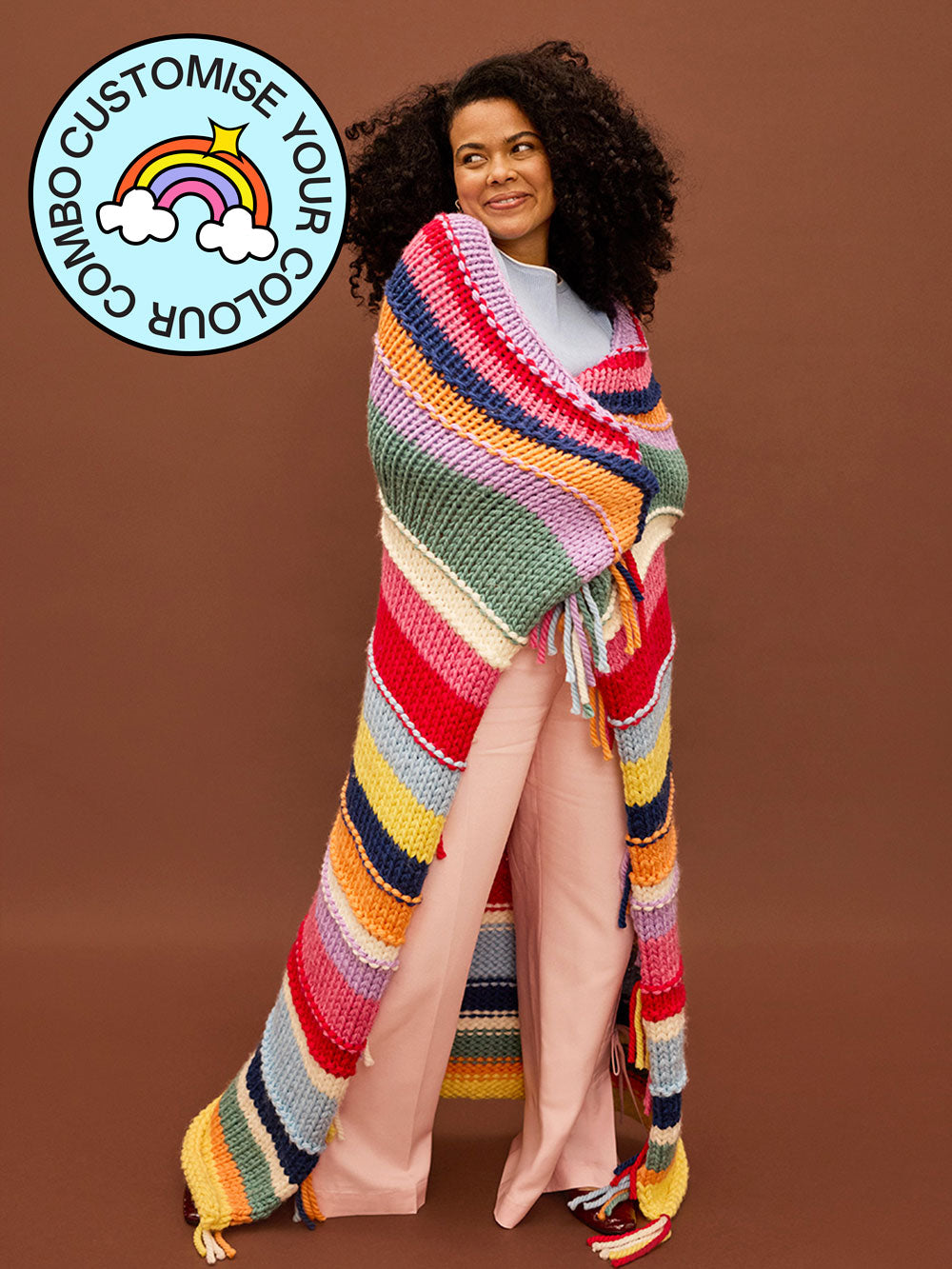 Rainbow Blanket for Beginners | Billie Blanket Knit Kit by Cardigang