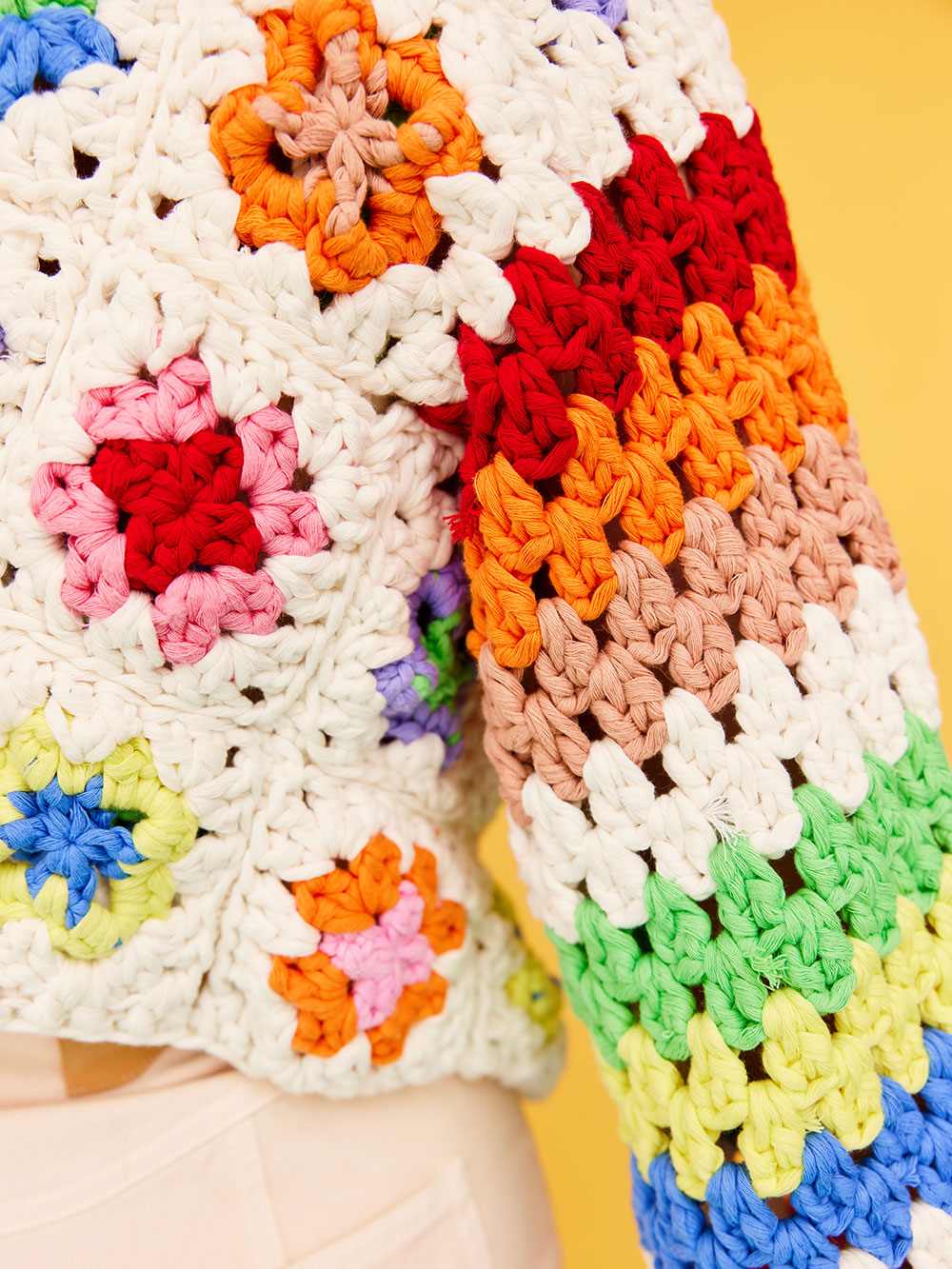 Close up detail of granny stripe sleeves