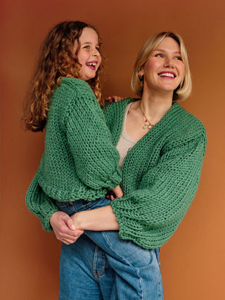 PRE-ORDER Jane & Mini Jane Cardigan Knit Kits Bundle - Gum Leaf Green