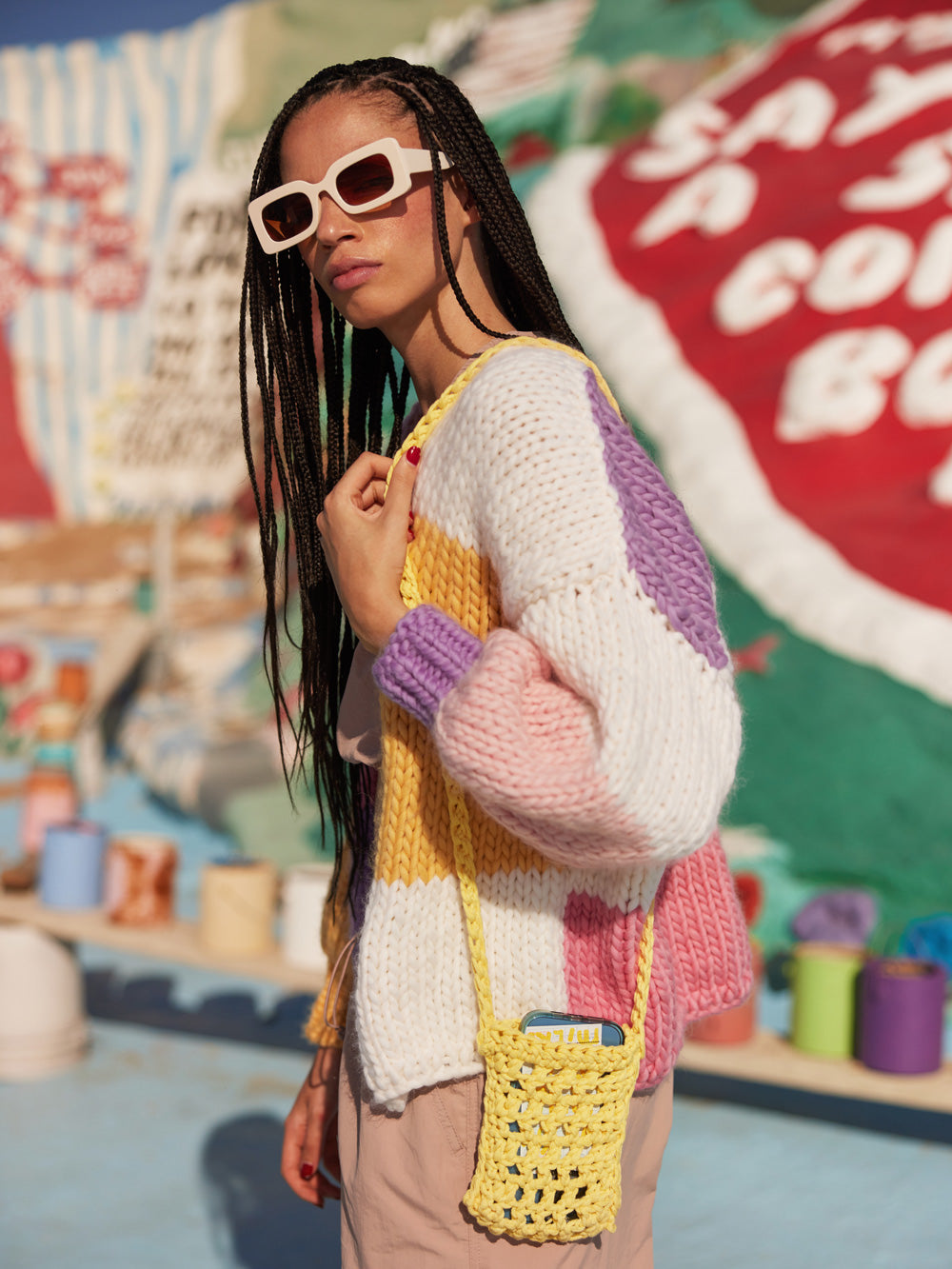 Olivia Patchwork Cardigan Knit Kit in Pastels