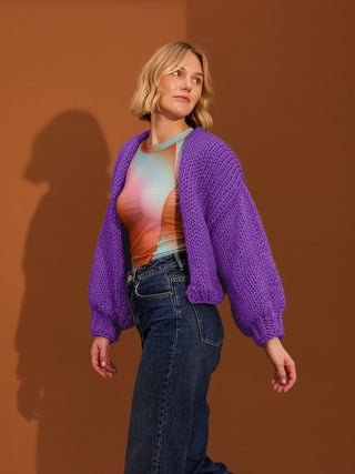 Jane Beginner Cardigan Knit Kit in Grimace Purple