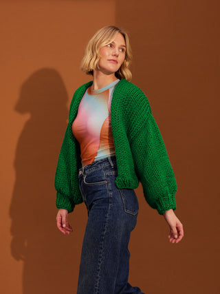 Jane Beginner Cardigan Knit Kit in Pinsapo Green