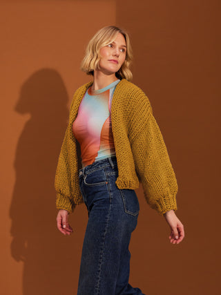 Jane Beginner Cardigan Knit Kit in Tumeric Yellow