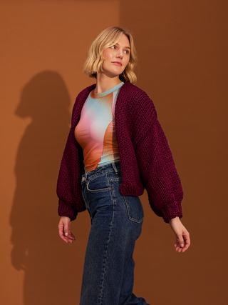 Jane Beginner Cardigan Knit Kit in Plum Pudding