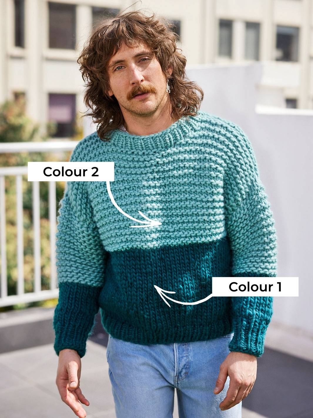 Man wears chunky knitted jumper